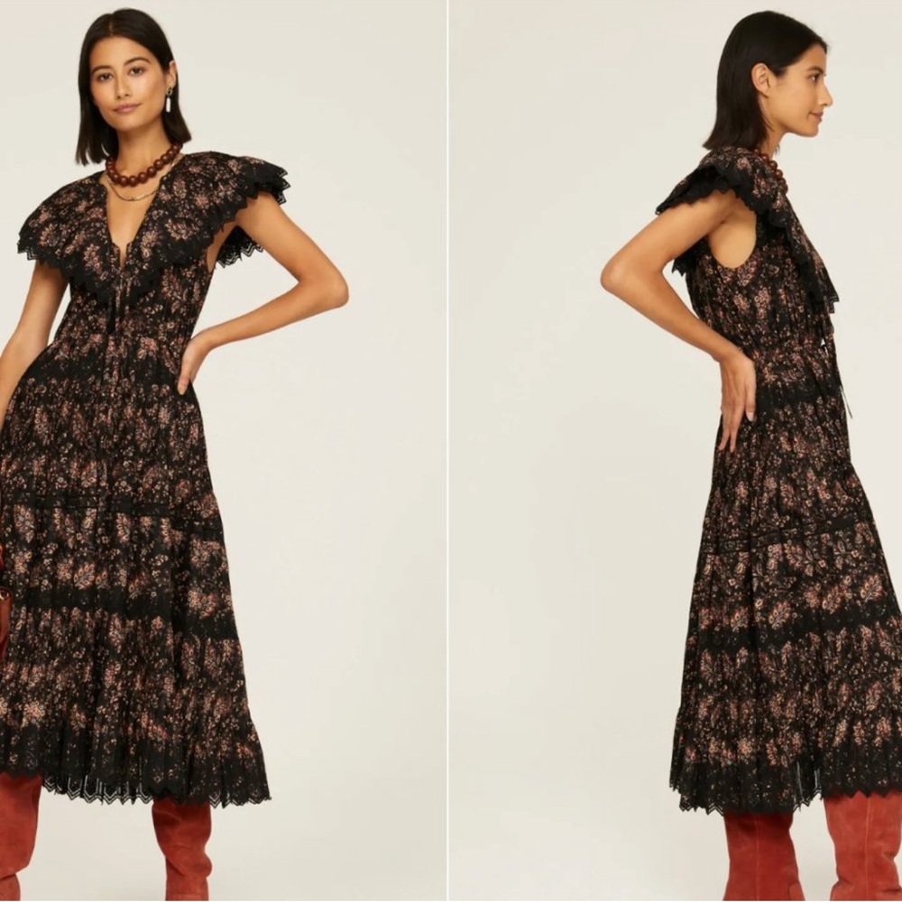 Ulla Johnson Black and Brown Floral Midi Dress - Picture 14 of 14